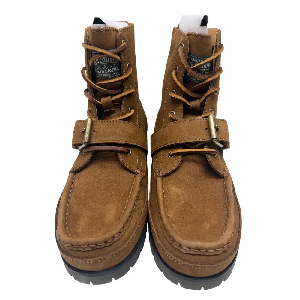 Polo Ralph Lauren Ranger Brown Leather Buckle Moc Toe Boots Mens‎ 9 D 17953